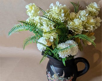 Hand‑Painted Glass Vase with Floral Arrangement ( 15" Overall Height )