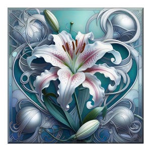 Ceramic Tile Mural, Art Nouveau  #106.  A ceramic tile mural of flowers against a flowing, floral background.