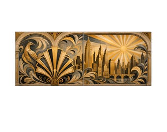 Ceramic Tile Mural - Wide Format: Art Deco Skyline with Fan