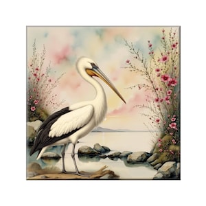 Pelican Ceramic Tile - Glossy Hand-Painted Artwork