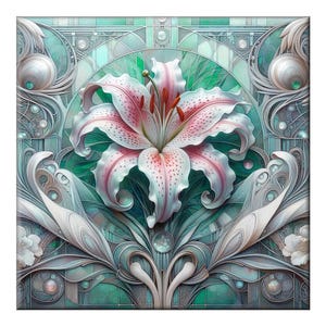 Ceramic Tile Mural, Art Nouveau  #100.  A ceramic tile mural of flowers against a flowing, floral background.