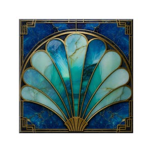 Decorative Ceramic Tile: Blue Shell Motif - Smooth Glossy Surface