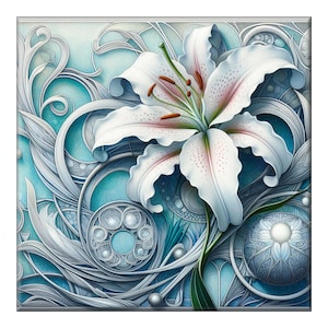Ceramic Tile Mural, Art Nouveau  #108.  A ceramic tile mural of flowers against a flowing, floral background.