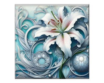 Ceramic Tile Mural, Art Nouveau  #108.  A ceramic tile mural of flowers against a flowing, floral background.