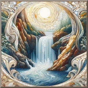Waterfall Ceramic Tile Mural: Kitchen Backsplash Art