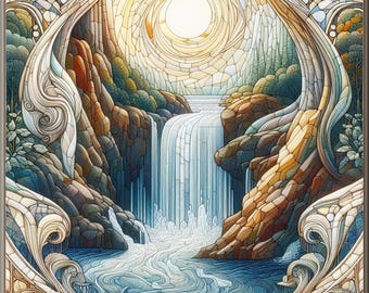 Ceramic Tile Mural - Waterfall Mosaic #1.  Great for Kitchen Backsplashes and Custom Bathroom Tile Projects, or for Framed Art.