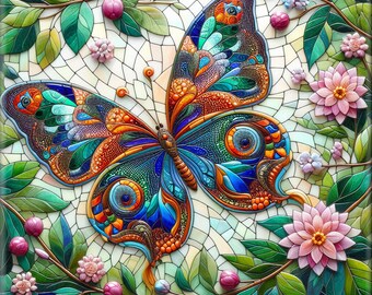 Ceramic Tile Mural - Butterfly Mosaic # BF006.  Great for Kitchen Backsplashes and Custom Bathroom Tile Projects, or for Framed Art.