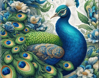 Ceramic Tile Mural - Peacock 2.  Great for Kitchen Backsplashes and Custom Bathroom Tile Projects, or for Framed Art.