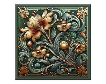 Ceramic Tile Mural - Art Nouveau #2G.  Great for Kitchen Backsplashes and Custom Bathroom Tile Projects, or for Framed Art.