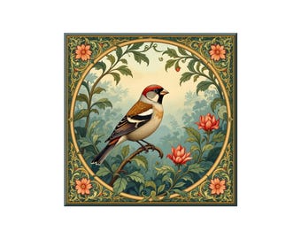 William Morris Style Ceramic Tile: Bird and Floral Mural