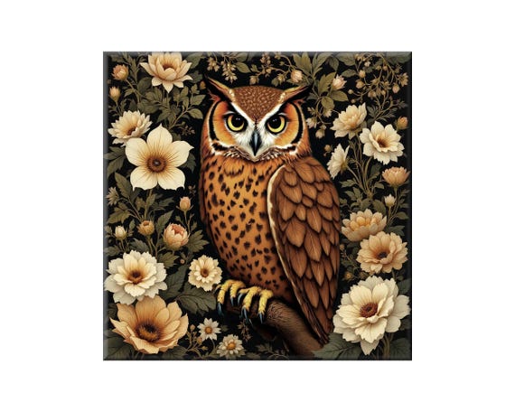 Owl Ceramic Tile, Hand-Crafted, Glossy Finish (Multiple Sizes)