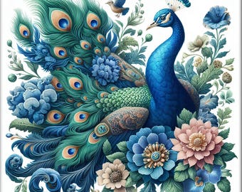 Ceramic Tile Mural - Peacock 3.  Great for Kitchen Backsplashes and Custom Bathroom Tile Projects, or for Framed Art.