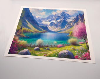 A Set of 4 Canvas Prints. Original Art; Mountain Seasons Collection.  Frameable 8 x 10 canvas prints.  The Rocky mountains in each season.