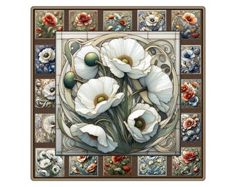 Art Nouveau Ceramic Tile: The Poppy Collection, Nature-Inspired Floral Art