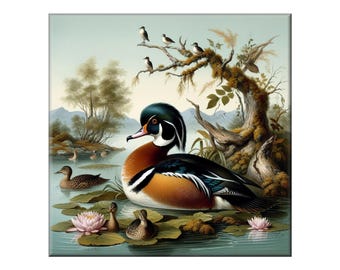 Audubon Ceramic Tile, Duck #1.  A ceramic tile mural of a duck in the style of John James Audubon.
