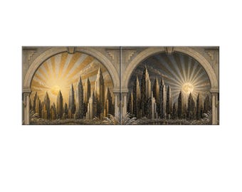 Art Deco Tile Mural: Seamless Cityscape Design for Decorative Borders