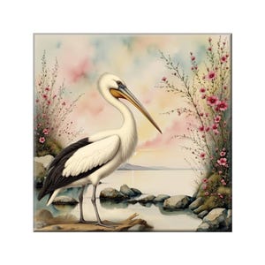 Pelican Ceramic Tile - Glossy Hand-Painted Artwork