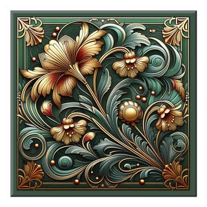 Ceramic Tile Mural - Art Nouveau #2G.  Great for Kitchen Backsplashes and Custom Bathroom Tile Projects, or for Framed Art.