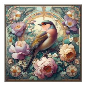 William Morris Style Bird Tile Art: Floral Ceramic Backsplash