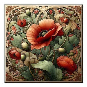 Art Nouveau Ceramic Tile Mural: Kitchen Backsplash, Bathroom Art