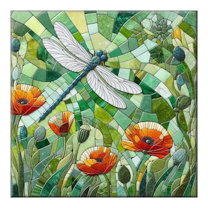 Dragonfly Ceramic Tile Mural: Kitchen Backsplash Art