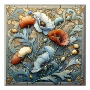 Art Nouveau Ceramic Tile Mural: Kitchen Backsplash, Bathroom Art