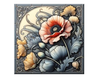 Ceramic Tile Mural - Art Nouveau # 48.  Great for Kitchen Backsplashes and Custom Bathroom Tile Projects, or for Framed Art.