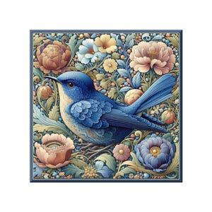 William Morris Ceramic Tile Mural: Songbird Floral Craftsman Style - Songbird #6