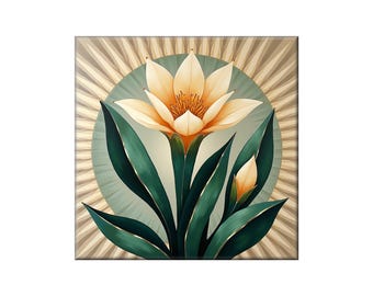Ceramic Tile Mural: Sunburst Flower Motif - Smooth Glossy Surface