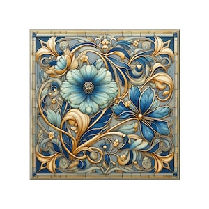 Art Nouveau Floral Ceramic Tile Mural: Kitchen Backsplash, Bathroom Art