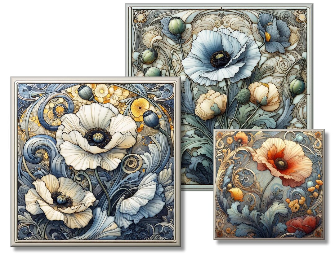 Art Nouveau Set 3, Handcrafted Ceramic Tile Sets. Great for Borders and ...