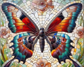 Ceramic Tile Mural - Butterfly Mosaic # BF002.  Great for Kitchen Backsplashes and Custom Bathroom Tile Projects, or for Framed Art.