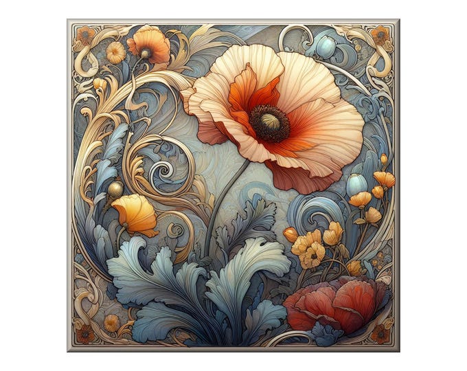 Featured listing image: Ceramic Tile Mural - Art Nouveau # 45.  Great for Kitchen Backsplashes and Custom Bathroom Tile Projects, or for Framed Art.