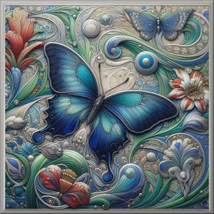 Art Nouveau Butterfly Ceramic Tile Mural: Kitchen Backsplash