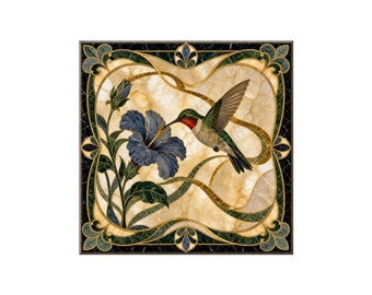 Ceramic Tile Mural, Backlit Marble Hummingbird Art - Gloss Or Satin Finish, Indoor Wall Accent
