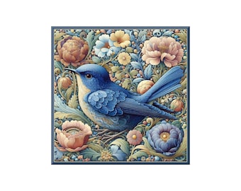 Ceramic Tile Mural: William Morris Songbird Floral (Multiple Sizes)