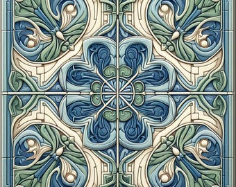 Art Deco Ceramic Tiles for Kitchen Backsplash and Bathroom Walls. Art Deco #34.  Available in Multiple Sizes.