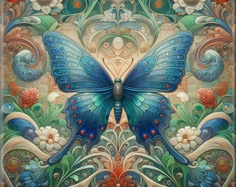 Ceramic Tile Mural - Art Nouveau Butterfly # BF011.  Great for Kitchen Backsplashes and Custom Bathroom Tile Projects, or for Framed Art.