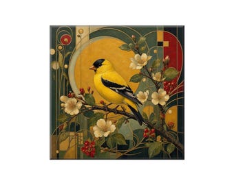 Ceramic Wall Tile: Yellow House Finch - Gloss or Satin Finish