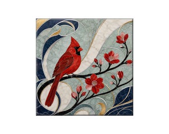 Waterjet Marble Mosaic Replica - Ceramic Tile Mural: Art Nouveau Cardinal