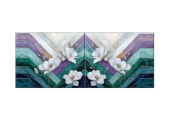 Seamless Art Deco Wide Tile Mural: Chevron with Flowers Kitchen Accent (Ceramic)
