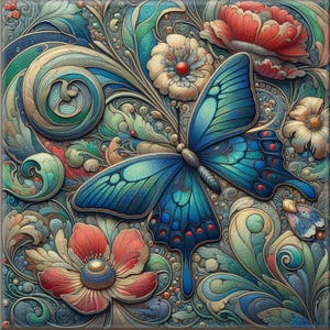Art Nouveau Butterfly Ceramic Tile Mural: Kitchen Backsplash Art