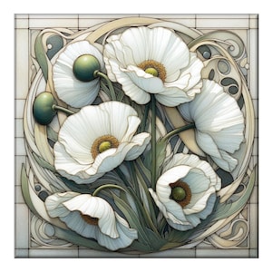 Art Nouveau Ceramic Tile Mural: Art Tiles for Kitchen and Bathroom