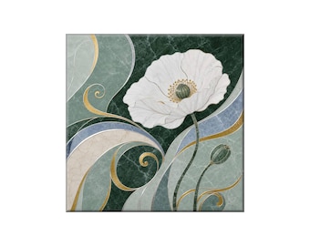 Waterjet Marble Mosaic Replica - Ceramic Tile Mural: Art Nouveau White Poppy