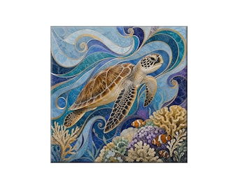 Waterjet Marble Mosaic Replica - Ceramic Tile Mural: An Underwater Seascape with Sea Turtles