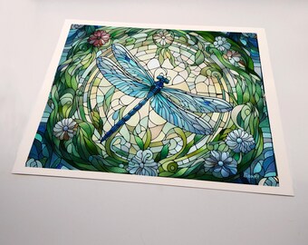 A Set of 4 Canvas Prints. Original Art; Glass Mosaic Dragonfly Collection #1.  Frameable 8 x 10 canvas prints.  Painting resembles mosaic.