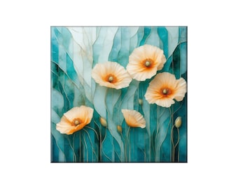 Ceramic Tile Artwork: Glossy Art Nouveau Poppy Mosaic (Satin or Gloss)