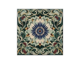 Ceramic Tile Mural: Vibrant Sunburst Design - Cut Marble Look with a Smooth Finish