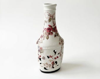 Hand-Painted Art Nouveau Ceramic Vase, Heirloom Floral Mantel Display (18" X 8" X 5")