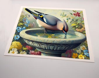 A Set of 3 Canvas Prints. Original Art; Songbird Collection #2.  Ready to frame 8 x 10 canvas prints. A bird in the style of William Morris.